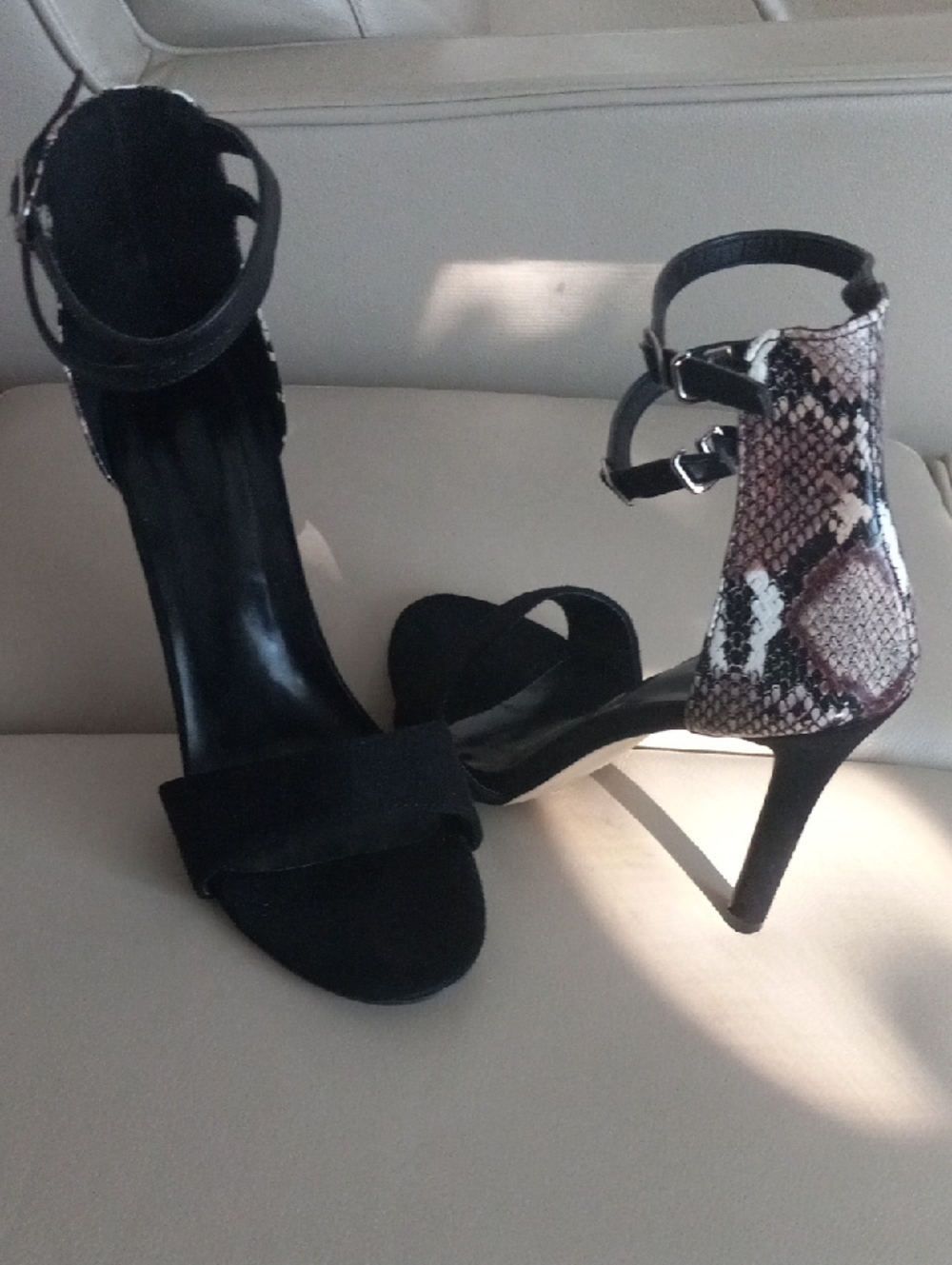 Black Suede & Snake-Print Ankle Strap Heels Size EU/ 40 Elegant & Sexy Heels - Picture 8 of 14